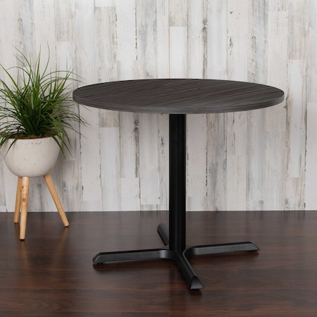 Flash Furniture Round 35.5" W, 35.5" L, 30" H, Laminate Top, Grey GC-M-BLK-15-GRY-GG